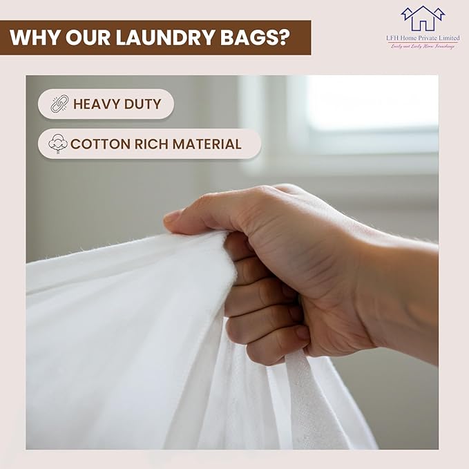 LFH Home Cotton Canvas Large Laundry Bag with Handle, Heavy Duty Drawstring Closure Washable Laundry Bags School Travel, Home, Hotel, College Dorm, Organizer Sack, Toys Clothes 20x30-White