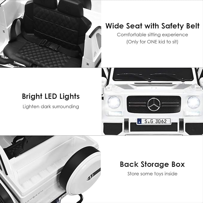 Costzon Ride on Car, Licensed Mercedes-Benz Maybach, 12V Battery Powered Vehicle Toy w/ 2 Motors, Remote Control, 3 Speeds, Lights, Horn, Music, Aux, Storage, Truck, Electric Car for Kids (White)
