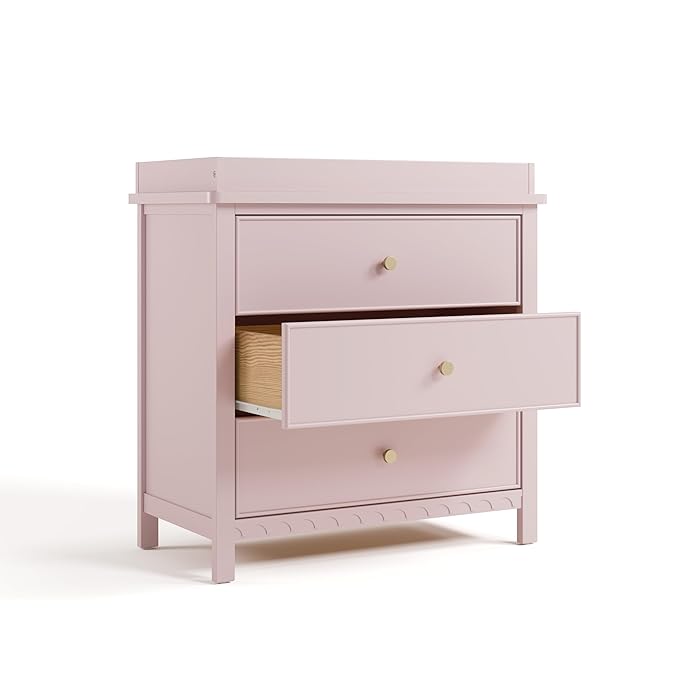 Graco Sasha 3-Drawer Chest with Changing Table Topper (Blush) – GREENGUARD Gold Certified, Nursery Bedroom Chest with Spacious Storage, Interlocking Drawer System, Pre-Installed Tracks