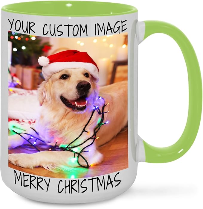 Ship Next Day Custom Mug Design Your Own Photo Text Personalized Picture Gifts for Women Men Customized Gifts Idea Personalized Coffee Mugs 15oz Light Green Handle
