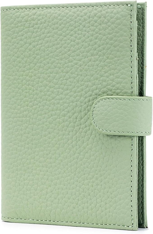 RFID Slim Passport Holder for Women, Compact Leather Passport Wallet with Card Holders SIM Slots,Zippered Coins Pocket and Cash Compartment Travel Passport Cover Case, Light Green