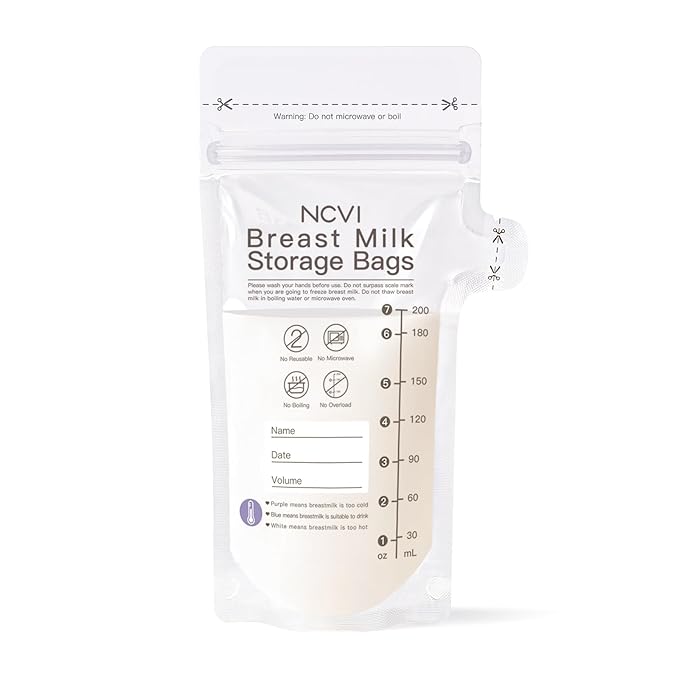 NCVI Breastmilk Storage Bags, 180 Count Milk Storage Bags for Breastfeeding, 7oz Breast Milk Storage Bags with Temp-Sensing, Doubled-Sealed, Hygienically, Self Standing, Easy Pour Spout, BPA Free