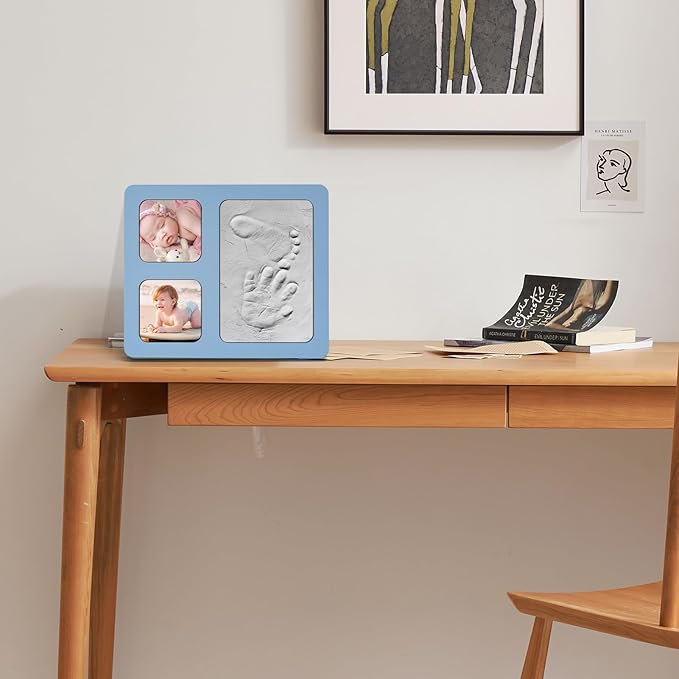 Baby Handprint and Footprint Kit, Blue Babies Keepsake 4x6 Clay Frame, for Record Newborn Footprints, Handprints or Pet Paw Prints