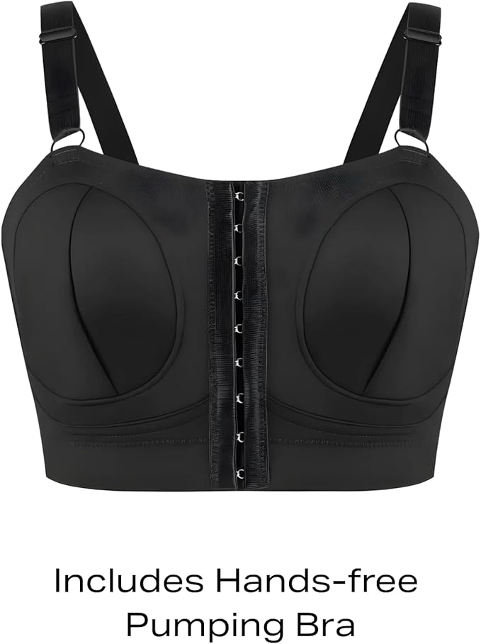 Zomee Z2 Double Electric Breast Pump - Shabbat Mode Edition - Portable, Hands Free Pumping Hospital Grade Wearable Breast Pump Including; Black Bamboo Pumping Bra (Large)