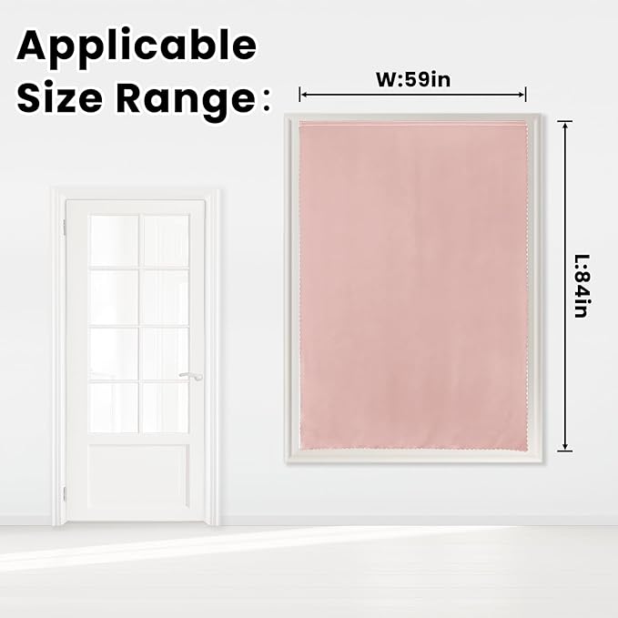 Self Adhesive Blackout Curtains- Stick on Curtains Shades Window Blinds Curtains No Rod Needed Easy to Hang Curtain, Use for Bedroom, Living Room,Roman Shades, 59" W X 84" L, Pink, 1 Panel
