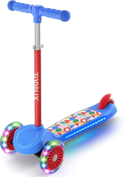 TONBUX Kids Scooter for Ages 3-5, Toddler Scooter with Light-Up Deck and Wheels, Adjustable 4-Level Height 3-Wheel Scooter for Kids, Lean-to-Steer Design