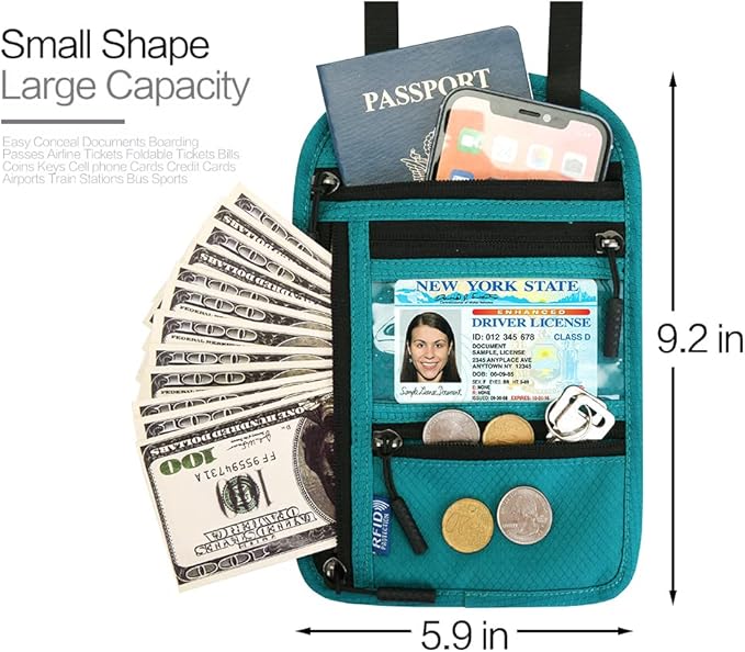 Neck Wallet Lightweight RFID Blocking Waterproof Travel Pouch for Women Men