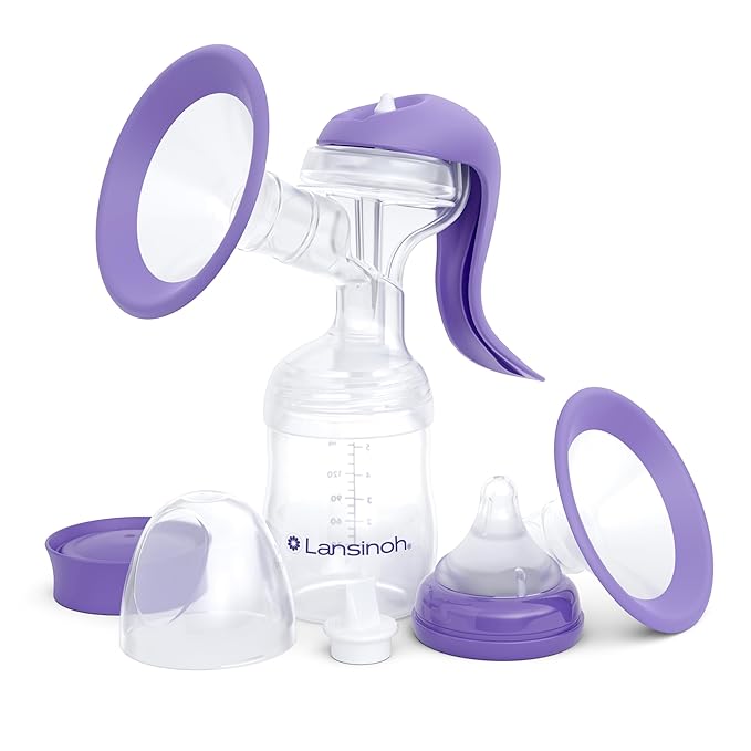 Lansinoh Manual Breast Pump, Hand Pump with Comfortable Flange, Includes 5oz Baby Bottle with Slow Flow Nipple, Breastfeeding Essentials