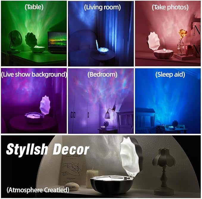 Northern Lights Projector, Night Light Projector for Bedroom Built-in Bluetooth Speaker, White Noise, Shell Night Light for Room Decor/Gift for Kids/Party/Music/Relaxation/Birthday (White)