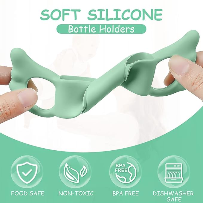 Silicone Baby Bottle Handles, 3PCS Bottle Handles for 2.36-2.76" Wide-Neck Bottles, Baby Bottle Handles has Easy Grip Handles, Easy Carry Handle Lightweight Bottle Handle(Blue/Green/Pink)