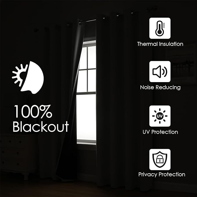 ChrisDowa 100% Blackout Curtains for Bedroom with Black Liner, 2 Thick Layers Total Blackout Thermal Insulated Grommet Window Curtains 2 Panels Set (Cappuccino, 52 x 84 Inch)