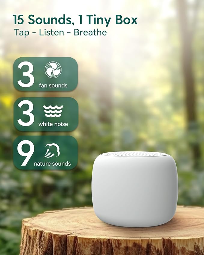Babelio White Noise Sound Machine for Adults Kids Baby, Mini, 15 Non-looping Sounds, Timer, Memory Function, Easy to Pocket and Travel White