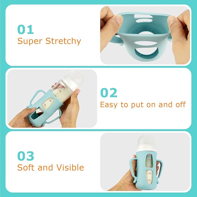 Silicone Sleeves for Pigeon Baby Bottles 8.1 oz,Anti Breakage Glass Baby Bottle Holder with Handles 2 Pack
