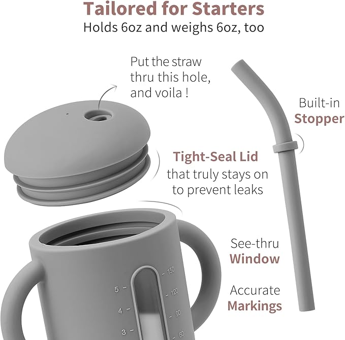 SAMiGO Silicone Sippy Cup, Baby Straw Cup for 6 12 18 Months, Sippy Cup with Straw for Toddlers 1-3 Years, Baby Water Cup for Drinking and Training, 6 oz