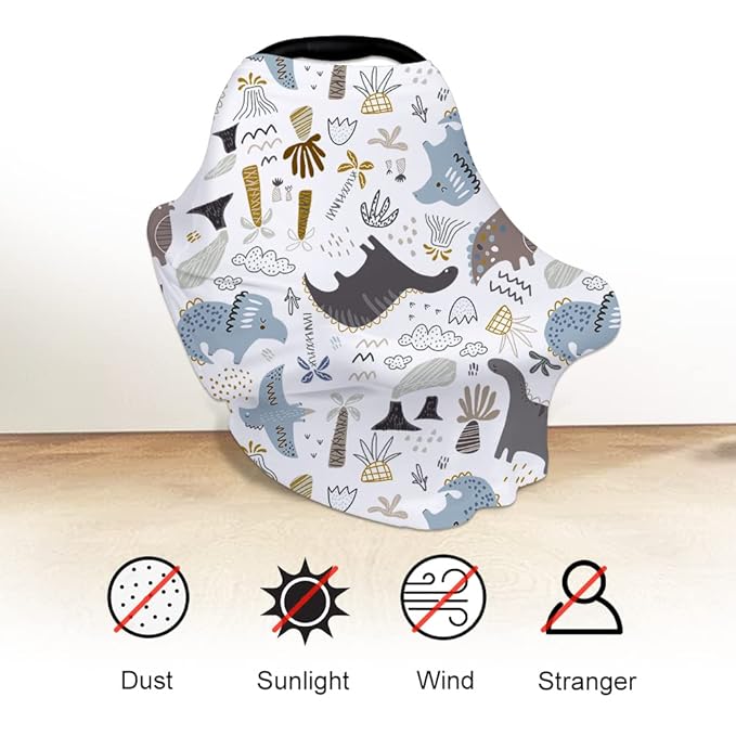 Yoofoss Nursing Cover Breastfeeding Scarf - Baby Car Seat Covers, Infant Stroller Cover, Strechy Carseat Canopy for Boys and Girls (Dinosaur)
