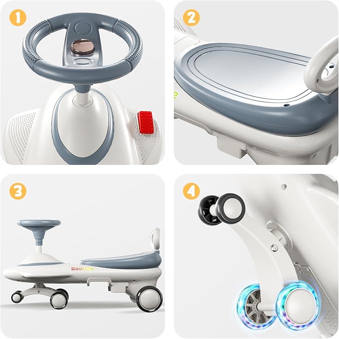 Kids Electric Ride On Car 12V - Electric Wiggle Car with Rechargeable Battery, LED Lights & Music,Anti-Rollover for Boys Girls Ages 3-8, Indoor/Outdoor Toy Vehicle up to 150 lbs