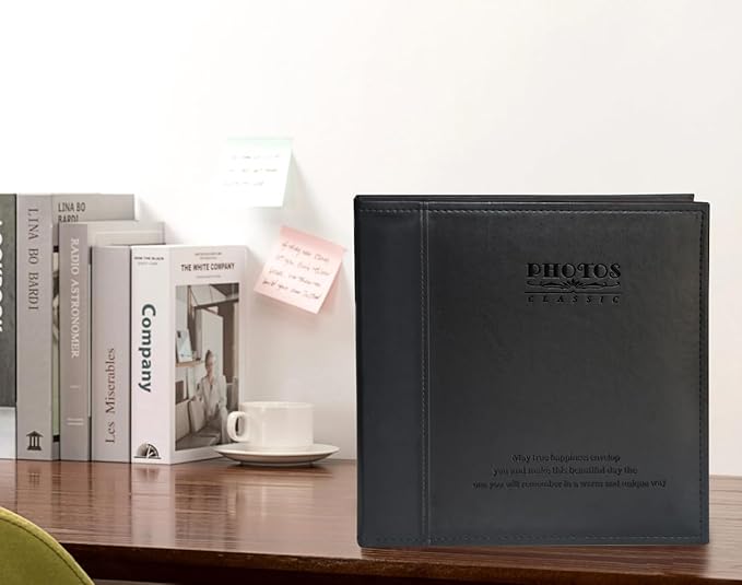 Magnetic Self-Stick Page Photo Album, Family Album, Leather Cover, Hand Made DIY Albums Holds 3x5, 4x6, 5x7, 6x8,8x10 Photos (Black, Large)