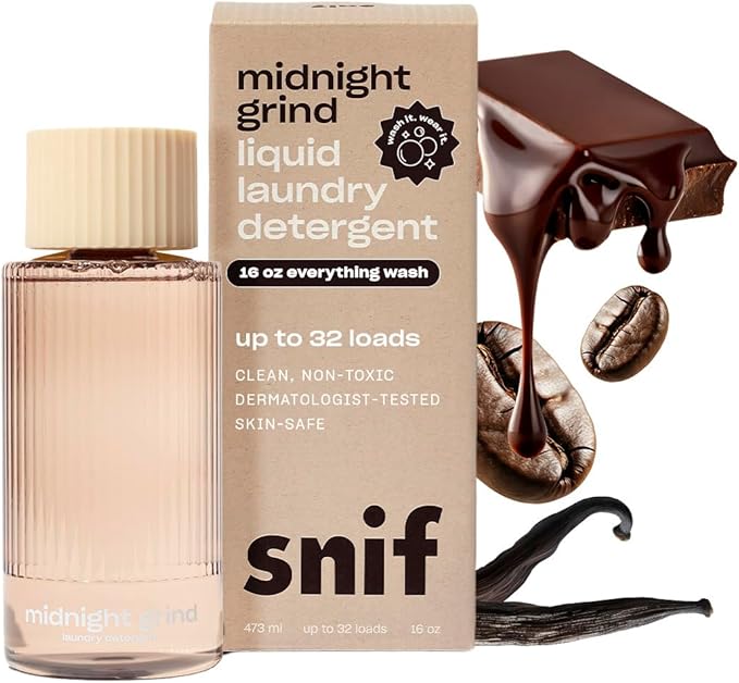 Snif Midnight Grind Laundry Detergent, Bold, Rich Espresso Scent, 64 Loads, Non-Irritating to Skin, Clean, Non-Toxic, Vegan, Cruelty Free, 16oz