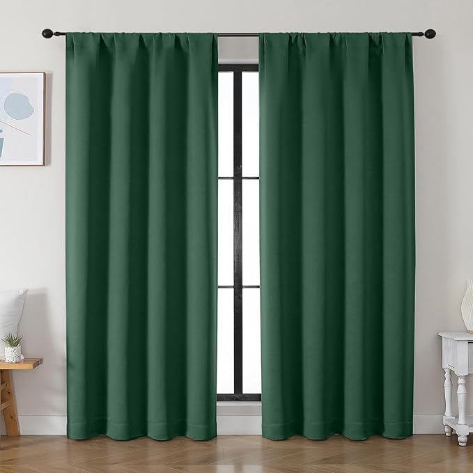 Simplebrand Ava Ever Green Blackout Curtains for Bedroom 84 Inch Length 2 Panels Set, Solid Thermal Insulated Privacy Living Room Window Treatment Curtains Blackout Drapes, W50 x L84 Inch, Ever Green