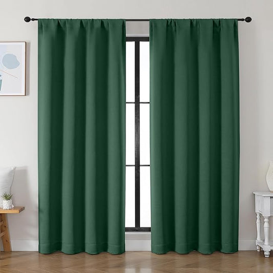 Simplebrand Ava Ever Green Blackout Curtains for Bedroom 84 Inch Length 2 Panels Set, Solid Thermal Insulated Privacy Living Room Window Treatment Curtains Blackout Drapes, W50 x L84 Inch, Ever Green
