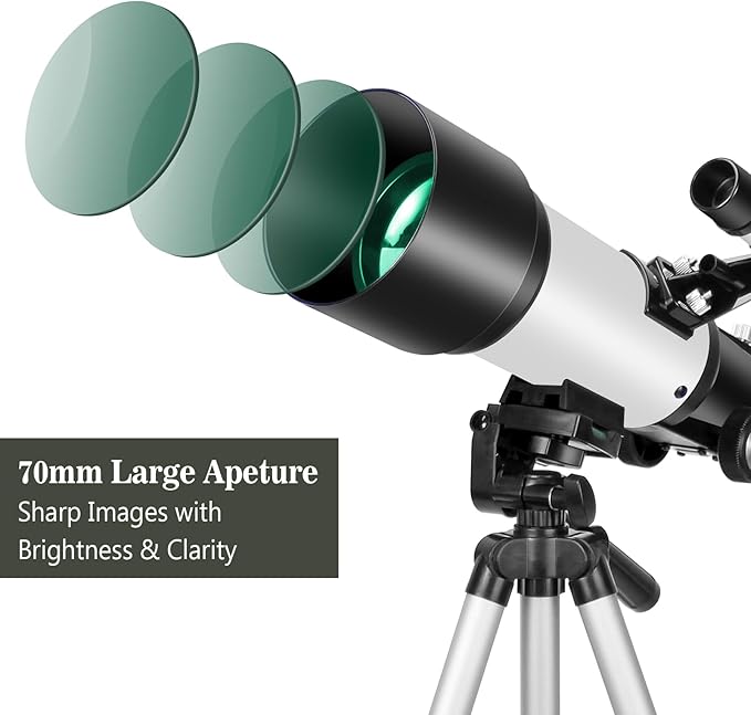 Telescopes, Telescope for Kids and Adults Beginners, 70mm Aperture 400mm Focus Length Refractor Travel Telescope with AZ Mount for Observe The Moon and Landscape (White)
