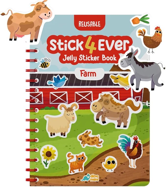 Stick4Ever Jelly Sticker Book - for Kids - Waterproof, Easy to Clean Jelly Stickers for Kids - Reusable Sticker Book for Toddlers with 50 Pcs of Reusable Stickers (Farm)