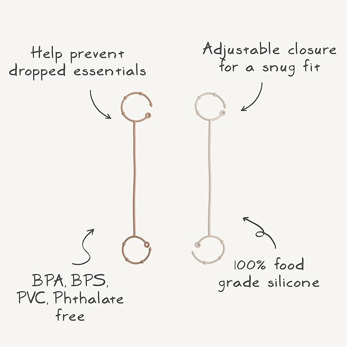 mushie Adjustable Silicone Toy Straps 2-Pack | Baby Accessories Holder for Travel, Stroller, High Chair (Cambridge Blue/Shifting Sand)