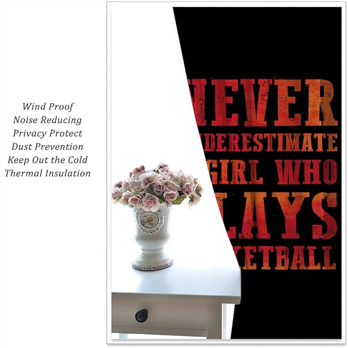 Red Basketball Blackout Curtains for Boy Girl Room Darkening Decor,Sport Theme and Motto Dark Background Bedroom Living Room Home Rod Pocket Thermal Insulated Window Curtain/Drapes Panel,84x84 Inch…