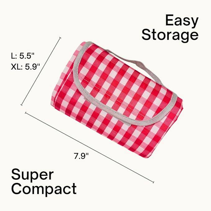 Cute Gingham Picnic Blanket, Waterproof Foldable, in Large 80x60in and Extra Large 80x80in, Portable Compact Beach Blanket, Oversized XL Outdoor Mat (Red, Large)