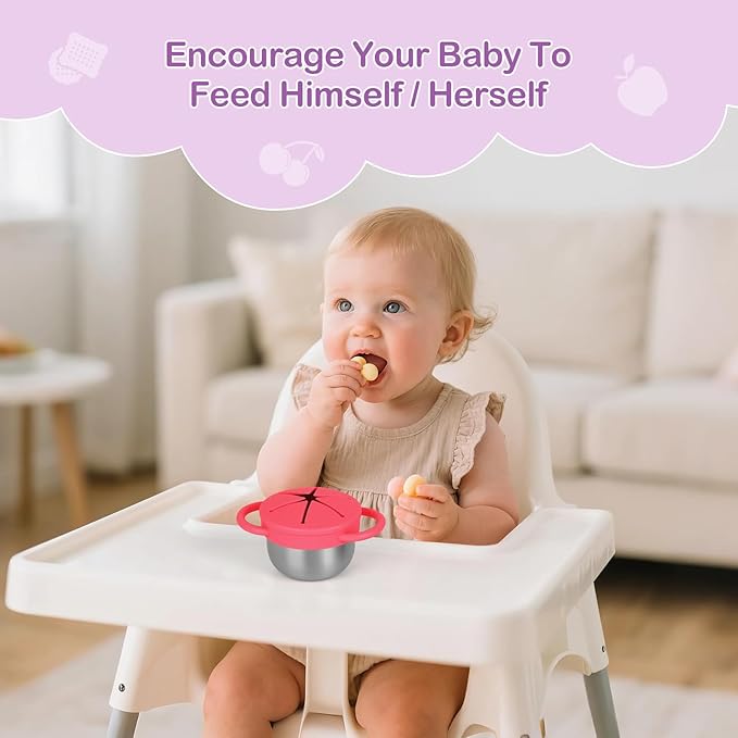 2 Pack Snack Cups for Toddlers Spill Proof - Detachable Stainless Steel Toddler Snack Cups with Silicone Lids & Handles - Dishwasher Safe Baby Snack Containers for Mess-Free Snacking (Red and Purple)