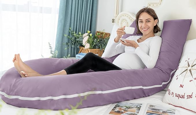 Meiz U Shaped Pregnancy Pillows for Sleeping, 65" Maternity Pillow for Full Body Support, Cooling Pregnancy Pillow with Jersey Cover, Purple