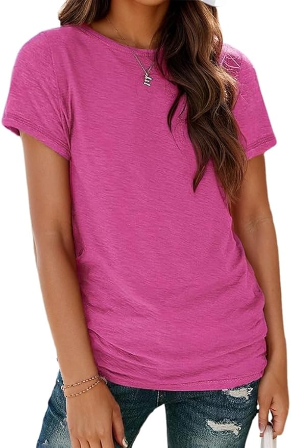 Soft Short Sleeve Shirts for Women, Crew Neck T Shirts for Women Loose Fitting Lightweight Top Basic Tee Shirt