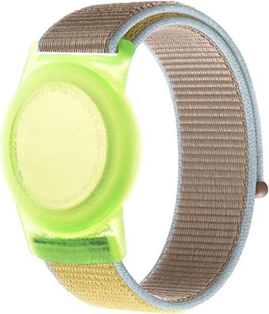 Kids Wristband Compatible with Apple AirTag, Protective Case for Air Tag GPS Tracker Holder with Nylon Bracelet, Adjustable Anti Lost Watch Band for Toddler Child Elder(Yellow & Khaki)