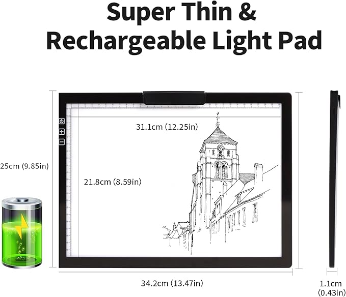 KOBAIBAN Wireless A4 Light Pad with Carry Bag, Innovative Stand, Top Clip, Stepless/ 6-Level Dimmable Brightness Rechargeable tracing Light Box/Board for Cricut Vinyl, Weeding Tool, Diamond Painting