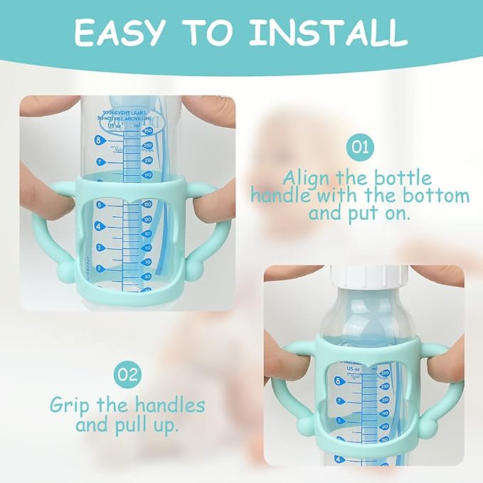 Silicone Baby Bottle Handles, 3PCS Bottle Handles, Baby Bottle Handles has Easy Grip Handles, Bottle Handles for 2.25" Diameter Baby Bottles and Straw Bottles(Pink/Orange/Blue)