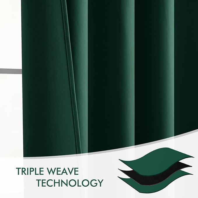 MIULEE Hunter Green Back Tab Blackout Curtains 120 Inch Long 2 Panels Set for Living Room Bedroom, Rod Pocket/Pinch Pleated Extra Long Thermal Insulated Room Darkening 10FT Window Drapes