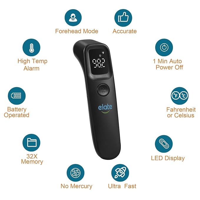 Elate Non-Contact Forehead Thermometer for Adults and Kids, No-Touch Digital Baby Thermometer for Infants/Newborns, Medical Grade, FSA HSA Eligible, Touchless Temporal Thermometer for Fever