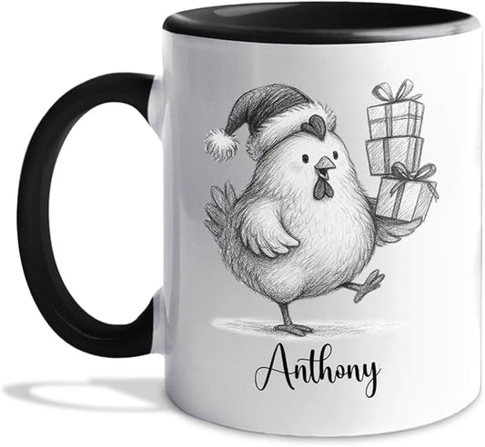 Personalized Name Chicken Coffee Mug Gift, Awesome Chicken White Ceramic Mug 11 Oz 15 Oz, Customized Animal Accent Cup Gift For New Year Anniversary, Unique Teacup For Chickens Lovers/Chickens Lady