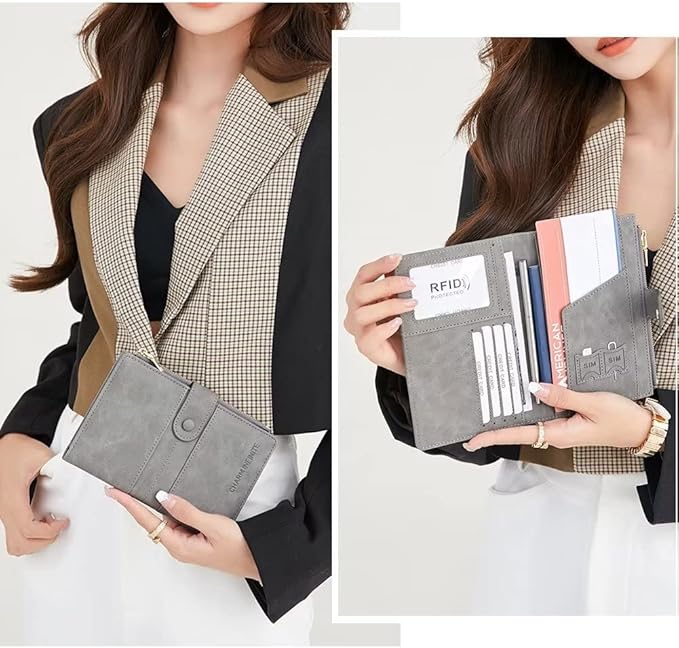 Mudono Passport and Card Holder for Women RFID Blocking Card Case Slim Travel Wallet Change Purse with Vaccine Card Slot