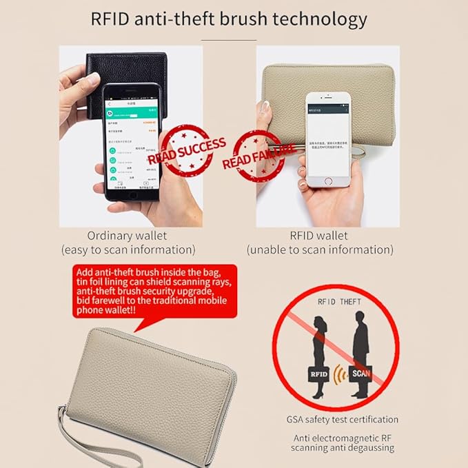 Leather Travel Wallet, Passport Wallet for Travel, Passport Holder for Family with RFID Blocking, with Zippered Pocket and Cash Slot, for Secure Traveling and Documentation Organizer (Eephant Grey)