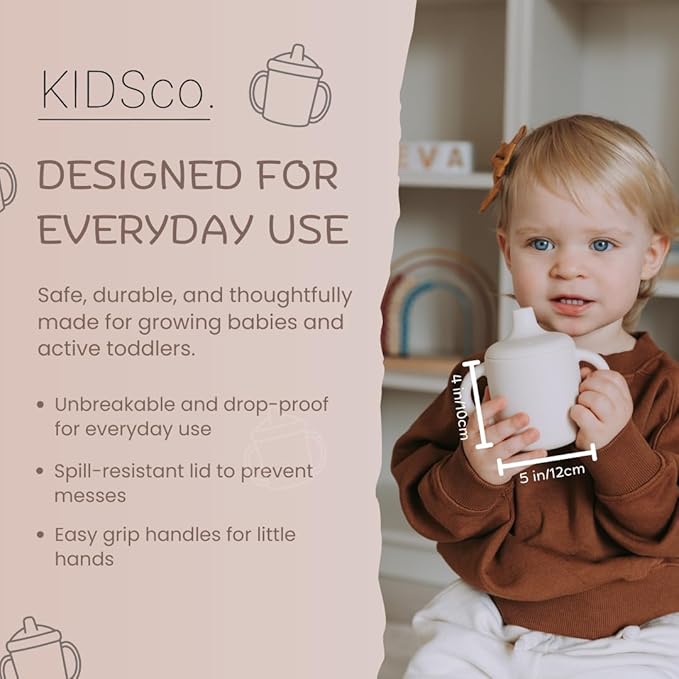 Silicone Sippy Cups with Easy Grip Transition Handles and a Soft Spout. A Non Toxic No Spill Unbreakable Training Cup 150ml/5oz |2-PACK Pink and Cream|