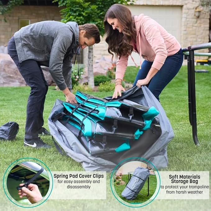 SKYWALKER TRAMPOLINES 12 FT 15 FT Round Trampoline with Safety Enclosure Net, 9 x 15 FT Rectangle Outdoor Trampoline, Recreational Trampoline for Kids