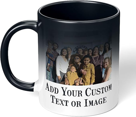 Personalized Coffee Mug, Magic Color Changing Photo Text 11 Oz Ceramic Mug, Customized Picture Name Tea Cup, Custom Fathers Day Mug, Taza Cafe Personalizadas Fotos, Gifts Women Men Mom, Black CC