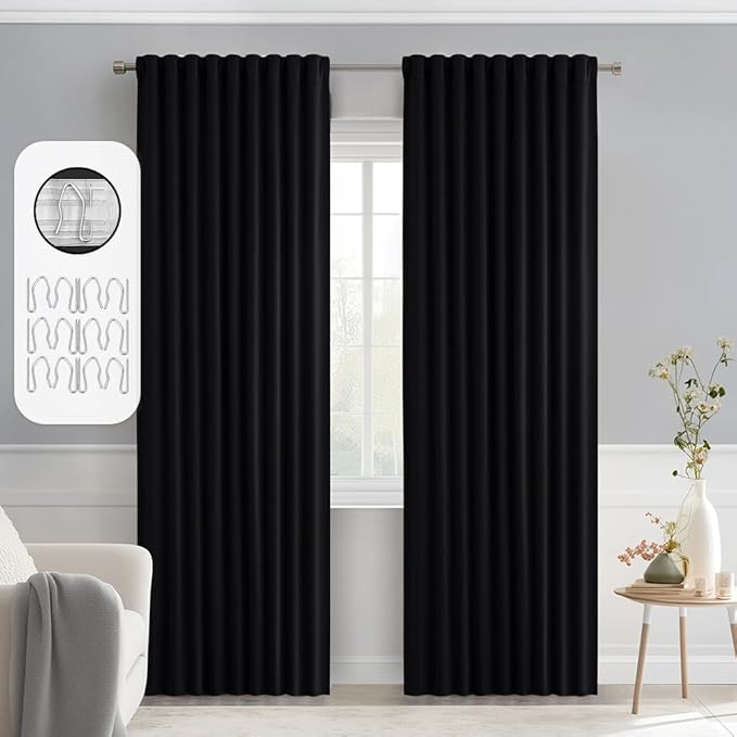 MIULEE Black Back Tab Blackout Curtains 72 Inches Long 2 Panels Set for Living Room Bedroom Privacy, Halloween Rod Pocket/Pinch Pleat Thermal Insulated Room Darkening Pleated Light Blocking Drapes