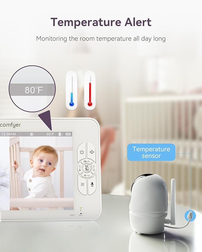 Baby Monitor with Camera and Audio, 7" 720P HD Video Baby Monitor No WiFi, 4000mAh Battery, VOX Mode, Auto Night Vision, Hack Proof, Remote PTZ