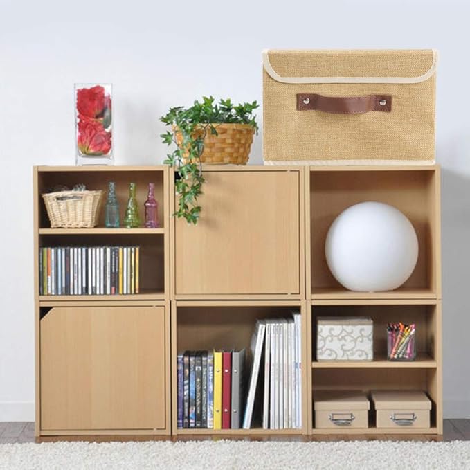 Lucky Monet Storage Bins Boxes with Lids 2 Pack Decorative Storage Boxes Collapsible Fabric Storage Basket Containers Lidded Storage Cube for Organizing Closet Home Office, 10"x 8"x 7" (Khaki)