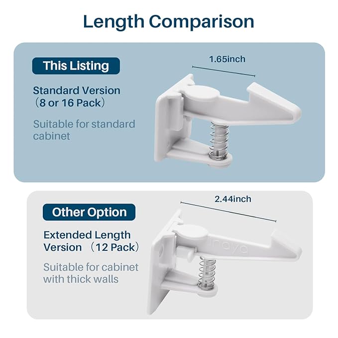 Inaya 16-Pack Cabinet Locks, Child Safety Latches - Baby Proofing Cabinets and Drawer Locks - 3M Adhesive - No Drilling & No Tools Required - Child Proof Your Home