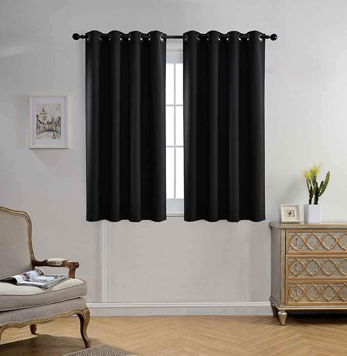 MIUCO Room Darkening Texture Thermal Insulated Blackout Curtains for Bedroom 1 Pair 52x63 Inch Black