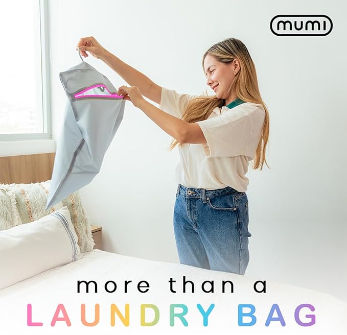 MUMI Travel Laundry Bag – Mesh Laundry Bags for Delicates with Hanger & Pouch | Delicates Bag for Washing Machine | Large Laundry Net Bag for Travel, Gym, Baby Clothes, and More (Blue)