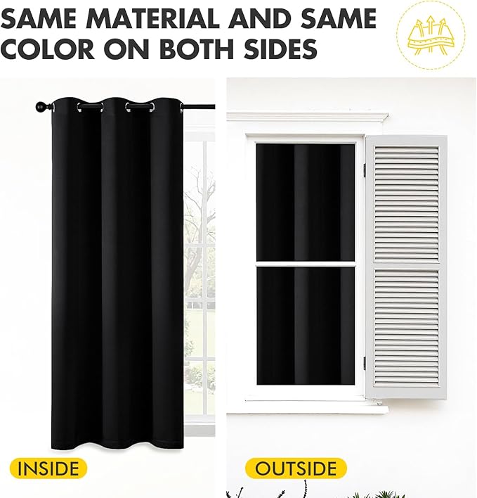 MIULEE Black Blackout Curtains - Bedroom Window Treatment Curtains Thermal Insulated Room Darkening Drapes for Living Room Kitchen Grommet Light Blocking Halloween Drapery 40 x 54 Inches Long 2 Panels